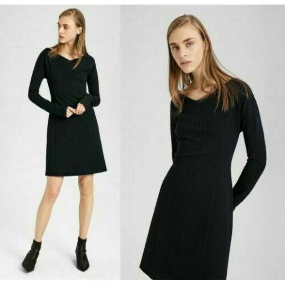 Theory Bodycon Pinstripe Knit Dress Deep Navy Size L Made in USA $500
